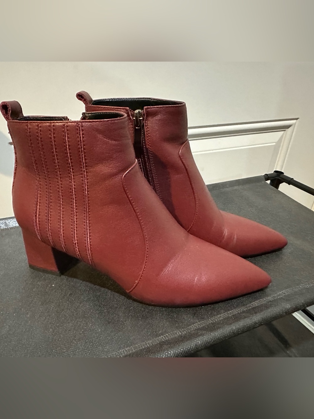 Pointed Toe Ankle Booties in Deep Wine Red